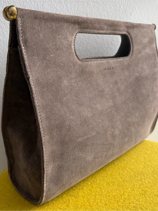 Clare V Handbags - Clare V. Petit Maude Maison Mushroom Taupe Gray Suede Clutch Bag 12” x 9.5” x 5”